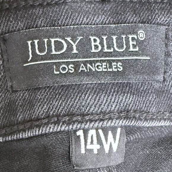 EUC Women's JUDY BLUE Rayann Buffalo Plaid Patch Jeans Faded Black | Size 14 W - Picture 10 of 13